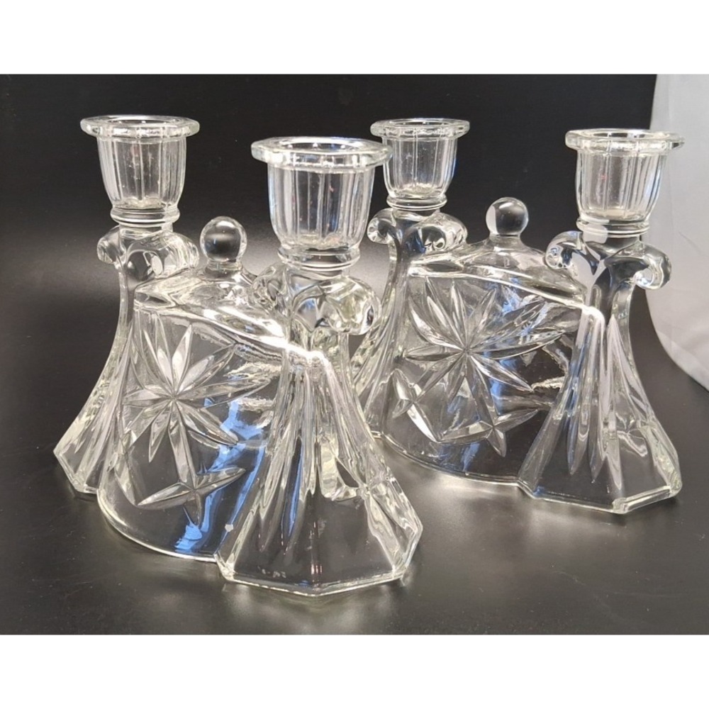 2 Anchor Hocking Early American Prescut Candle Holders